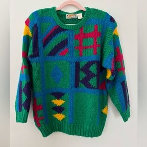 Vintage 1980s Just Cristina Funky Sweater Green Medium